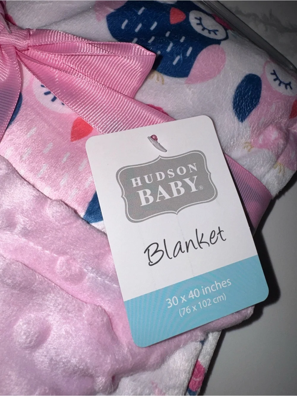 Hudson Baby Pink and Navy Owl Soft Minky Dot Girls’ Blanket NEW